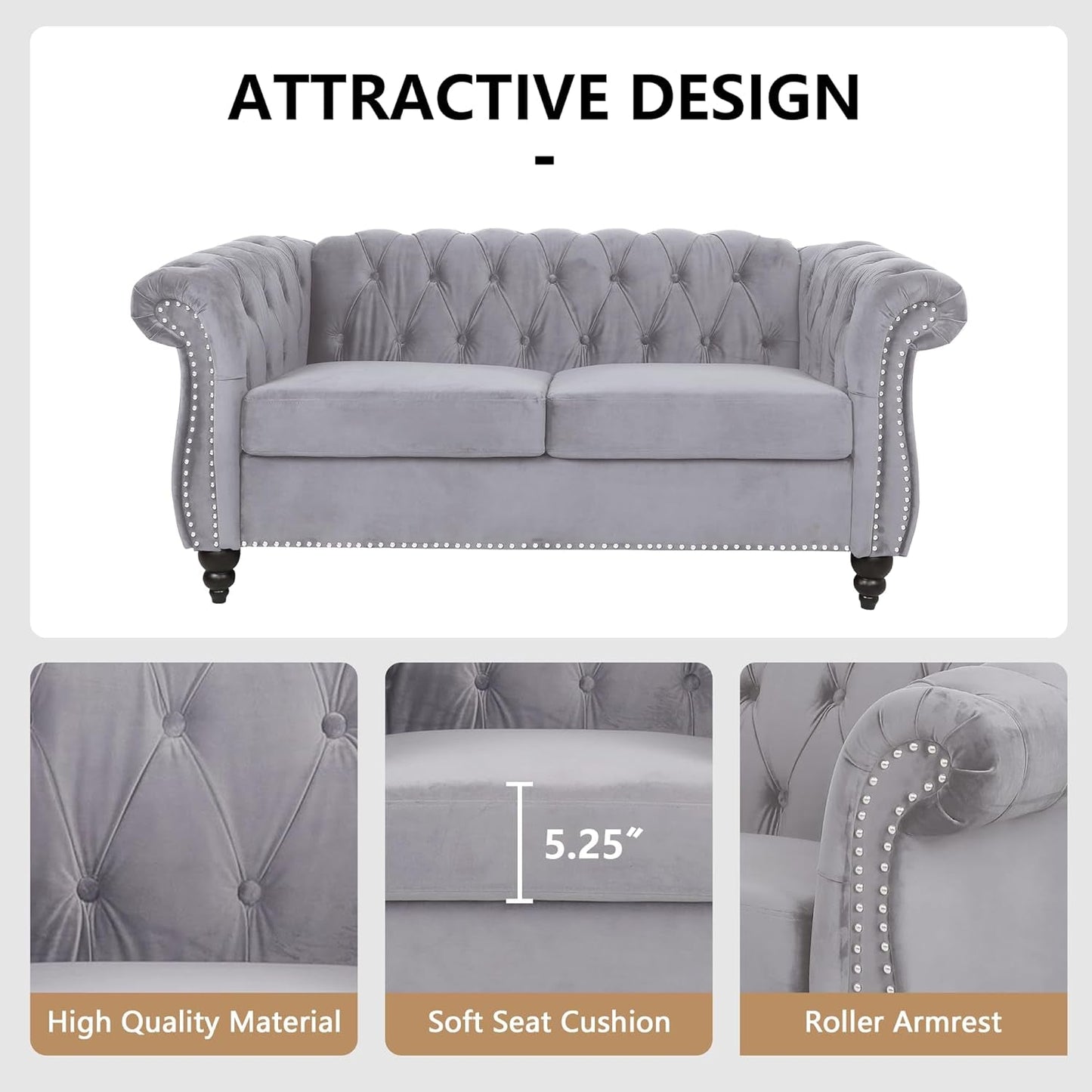 Regal Haven 3-Piece Velvet Chesterfield Seating Set