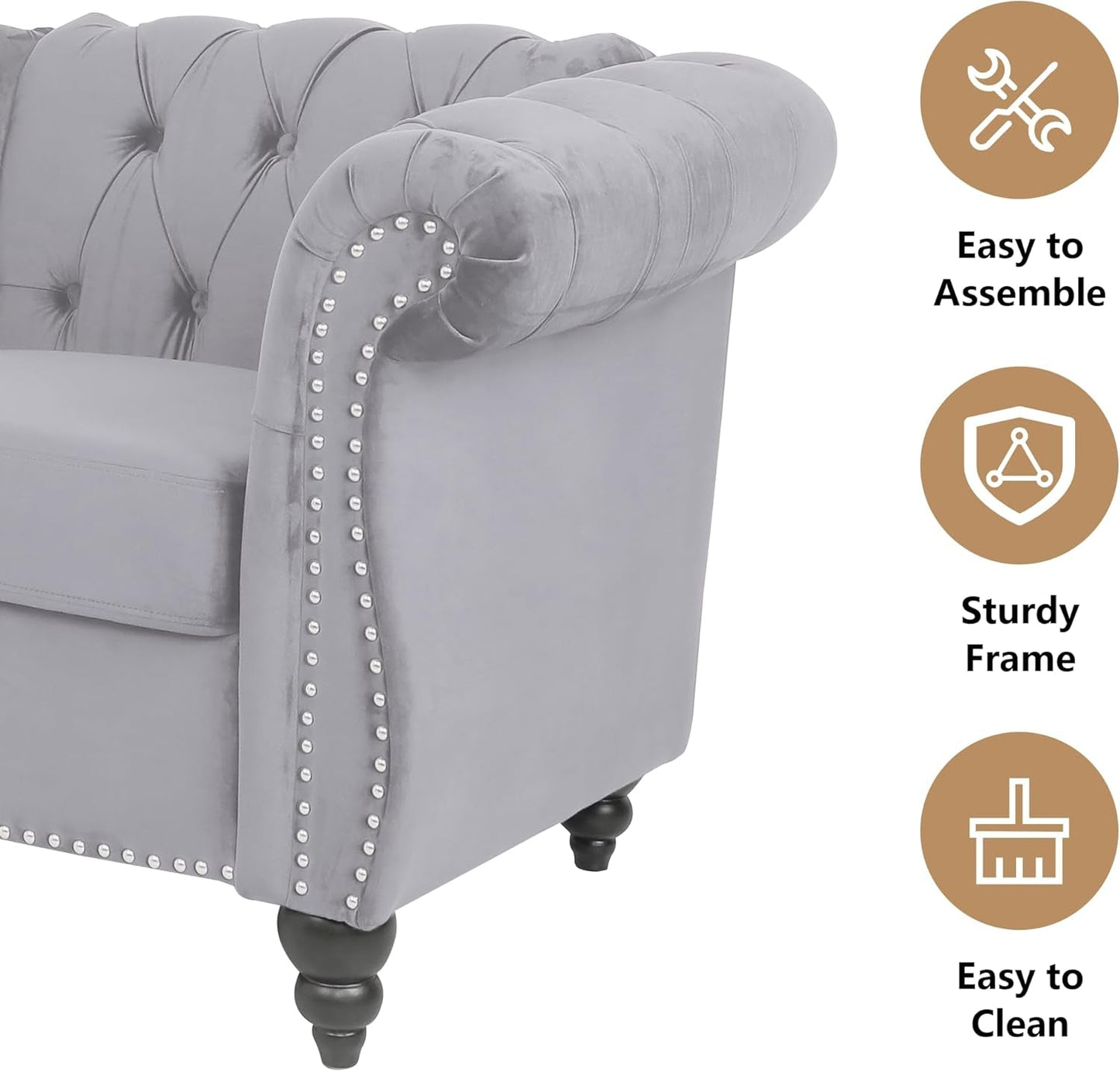 Regal Haven 3-Piece Velvet Chesterfield Seating Set