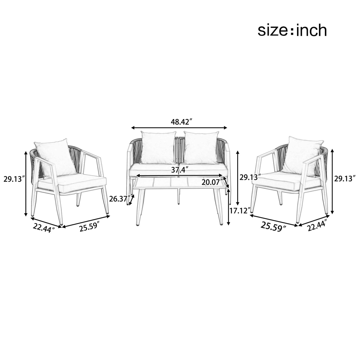 Coastal Lux Noir 4pc outdoor lounge set