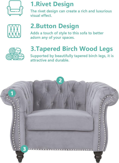 Regal Haven 3-Piece Velvet Chesterfield Seating Set