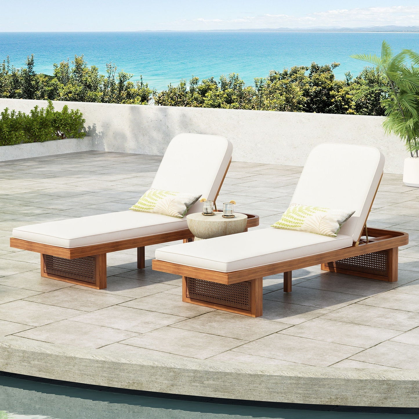 Coastal Luxe Teak Adjustable Chaise Lounge
