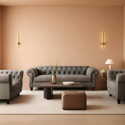 Regal Haven 3-Piece Velvet Chesterfield Seating Set