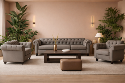 Regal Haven 3-Piece Velvet Chesterfield Seating Set