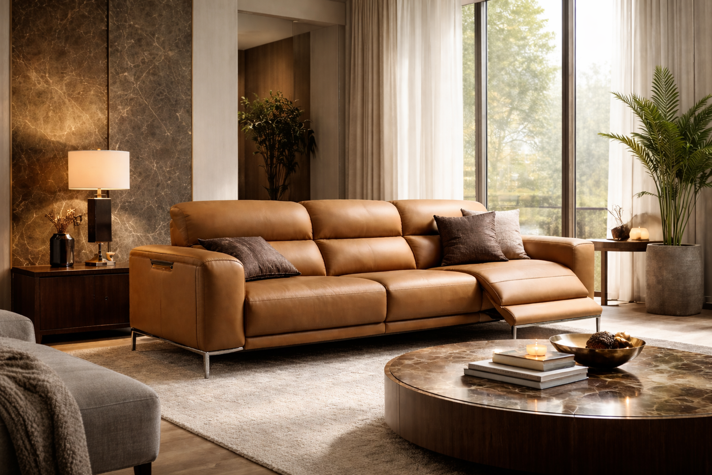 The Verona Camel Power Reclining Sofa